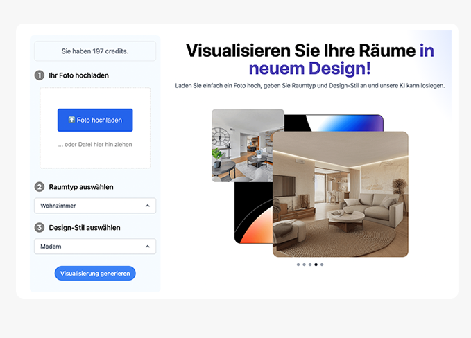 1. Laden Sie ein Foto des Raumes hoch, den Sie neu gestalten möchten